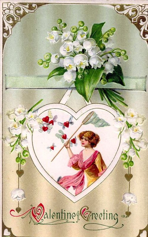 Victorian Valentine's Day Greeting Card with Lily of Valley