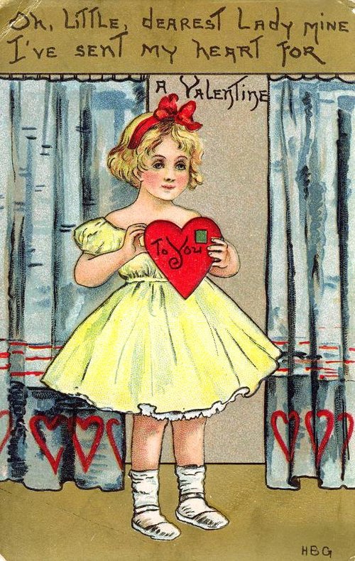 Edwardian Valentine's Day Greeting Card - Little Girl with Heart