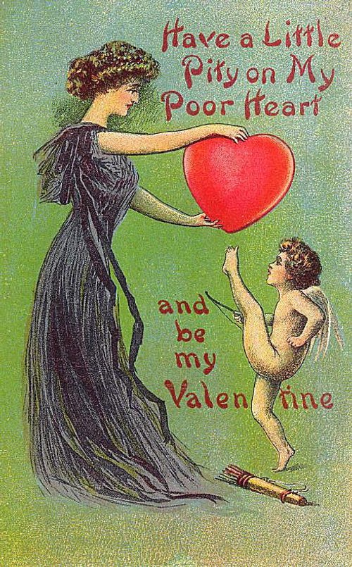 Edwardian Valentine's Day Card with Cherub & Woman Heart