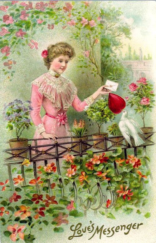 Edwardian Love Messenger Greeting Card with Garden & Dove