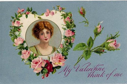 Victorian Valentine's Day Greeting Card with Floral Portrait