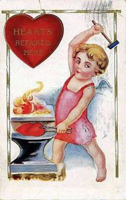 Victorian Valentine's Day Cherub Cooking Heart Greeting Card