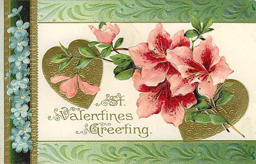 Victorian Valentine's Day Greeting Card with Pink Azaleas