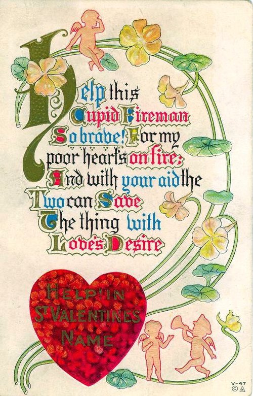 Victorian Valentine's Day Card with Cherubs and Floral Design