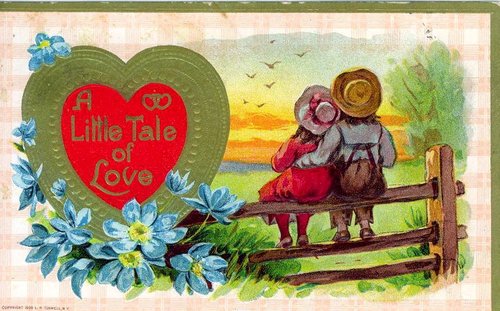 A Little Tale of Love Victorian Greeting Card with Couple at Sunset