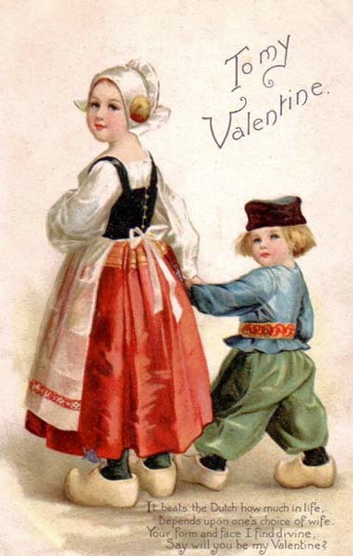 Victorian Valentine Card: Dutch Girl & Boy