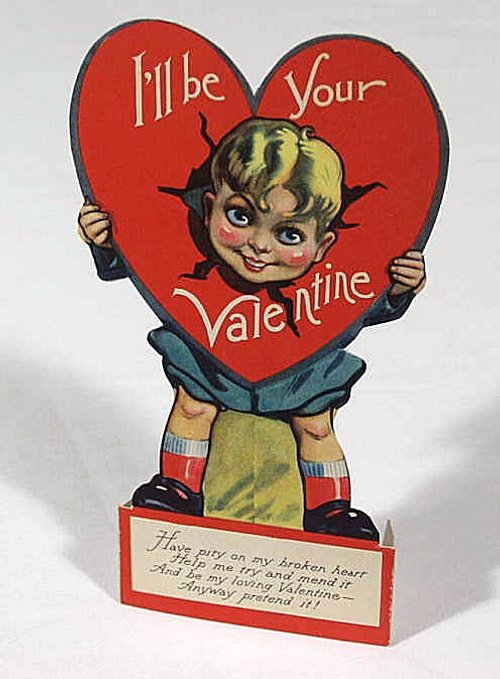 Vintage Die-Cut Valentine Card with Mischievous Cherub, Early 1900s
