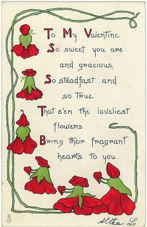 Vintage Valentine's Day Greeting Card with Red Flowers