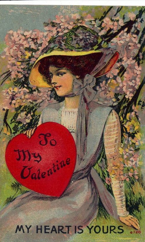 Vintage Valentine Greeting Card Woman Flowers Love 1900s
