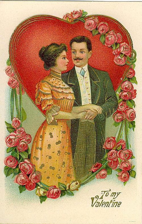 Romantic Victorian Valentine's Day Greeting Card with Couple