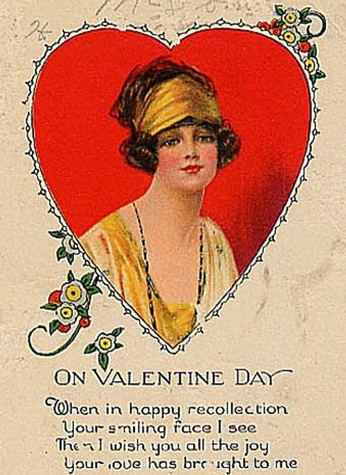Edwardian Valentine's Day Card with Portrait Woman Heart