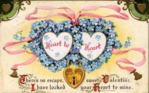 Victorian Valentine Hearts Forget-Me-Not Greeting Card