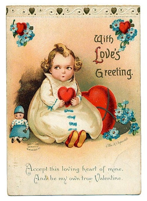 Victorian Valentine Cherub with Red Heart - Antique Greeting Card