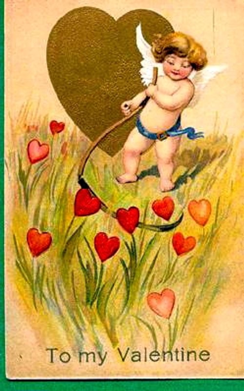 Victorian Cherub Valentine Card with Heart & Garden Design