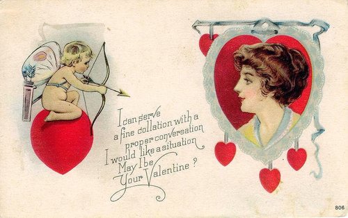 Edwardian Valentine's Day Card with Cherub & Gibson Girl