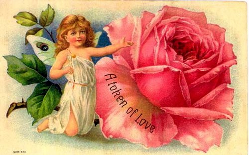 Victorian Cherub and Pink Rose "Token of Love" Greeting Card