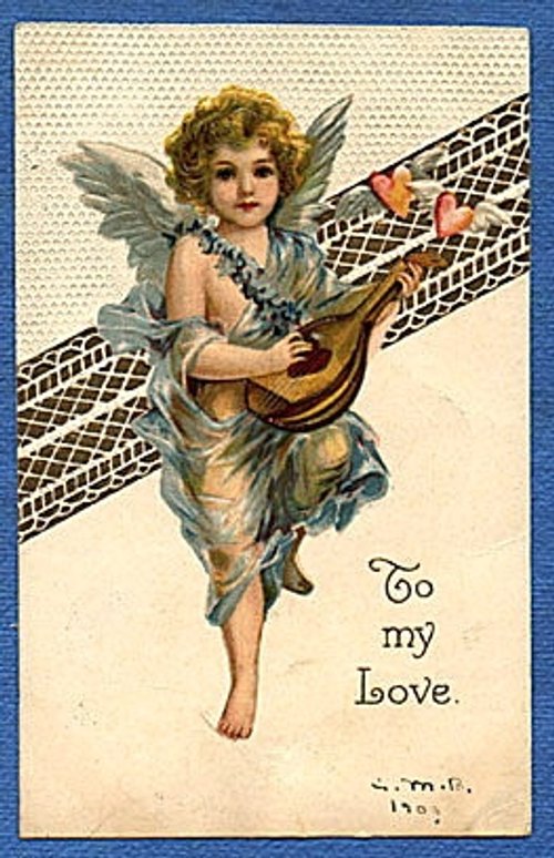 Victorian Cherub Angel Love Greeting Card | Antique Winged Cupid