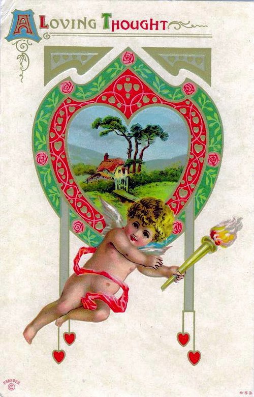 Loving Thought Victorian Valentine Card Cupid Heart Frame