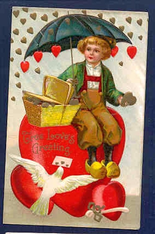 Victorian Valentine's Day Greeting Card with Cherub and Hearts