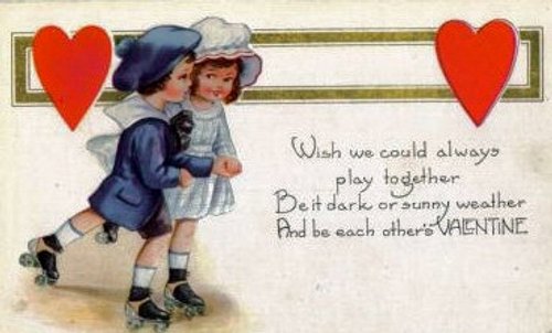 Vintage Valentine's Day Greeting Card Children Playing Together