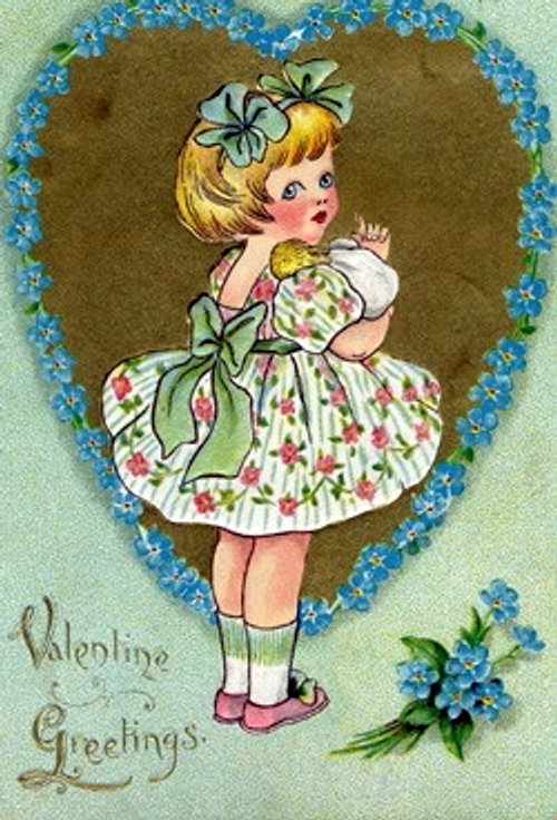 Vintage Valentine's Day Greeting Card - Edwardian Girl Die-Cut