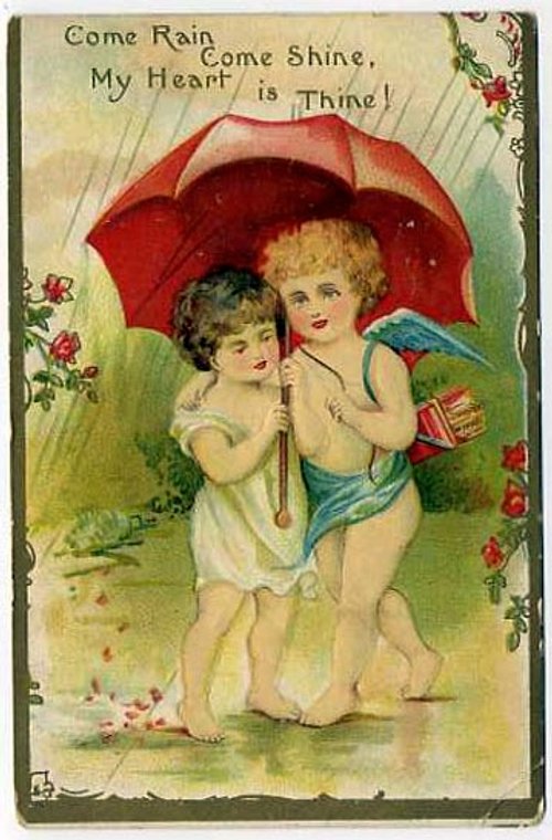 Victorian Cherub Umbrella Greeting Card - Come Rain Come Shine
