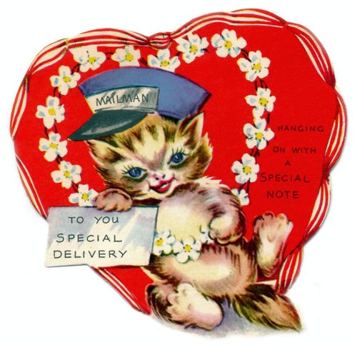 Vintage Mailman Kitten Cat Die-Cut Valentine Card 1900s-1910s