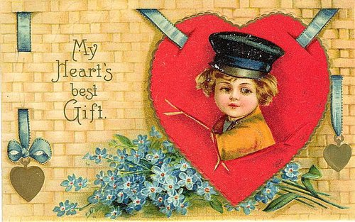 Victorian Valentine Card with Cherub & Red Heart | Edwardian Era
