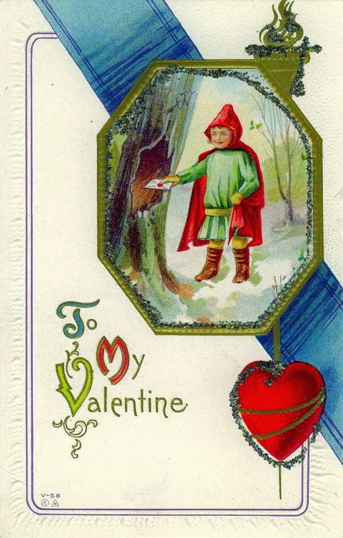 Victorian Valentine Card Red Riding Hood Fairytale Design