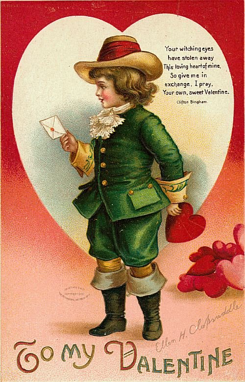 Victorian Valentine's Day Greeting Card - Boy in Green Suit