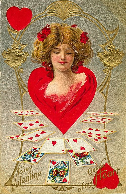 Victorian Valentine Card with Beautiful Woman & Playing Cards