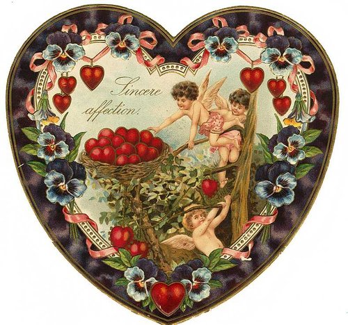 Victorian Valentine Die-Cut Heart with Cherubs and Red Fruits