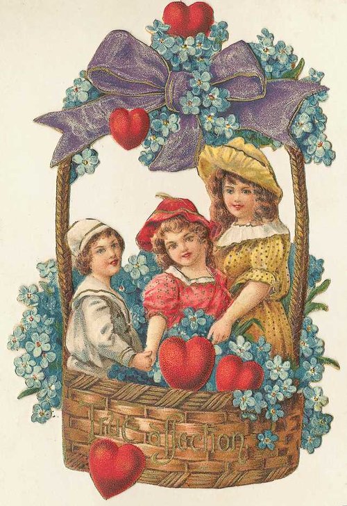 Victorian Forget-Me-Not Heart Basket Children Greeting Card