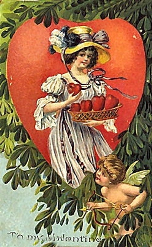Victorian Valentine's Day Card: Woman with Cherub Heart