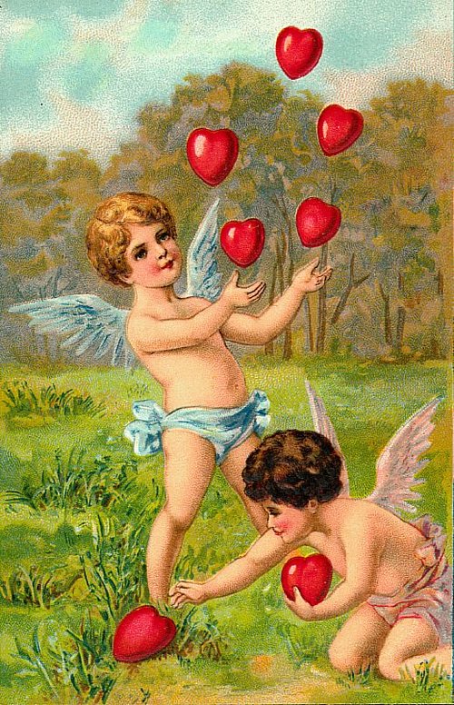 Victorian Cherub Hearts Greeting Card | Winged Angels Love