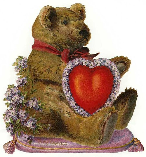Victorian Bear Valentine Die-Cut Card with Floral Heart