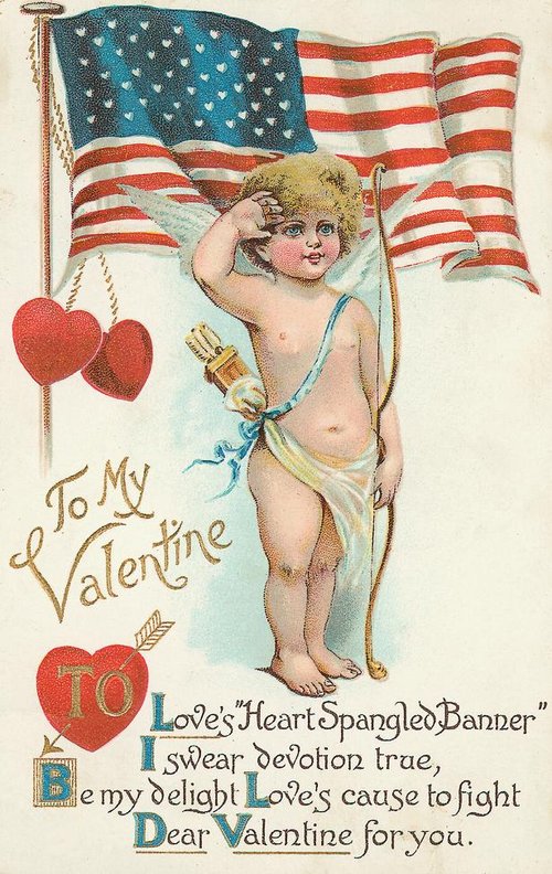 Victorian Cupid Valentine Card with American Flag Patriotic Design