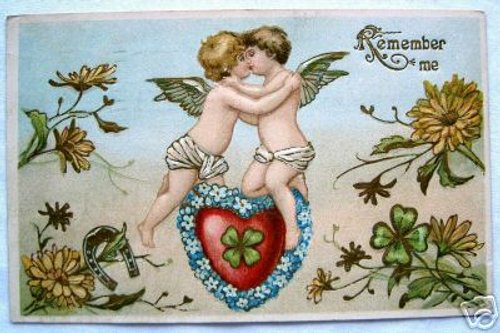Victorian Cherub Valentine with Ornate Heart - Remember Me Card
