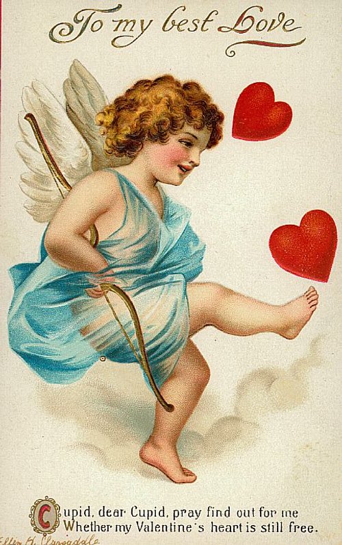 Victorian Cupid Valentine Card with Red Hearts | To My Best Love
