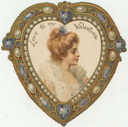 Victorian Valentine's Day Card with Ornate Heart Frame