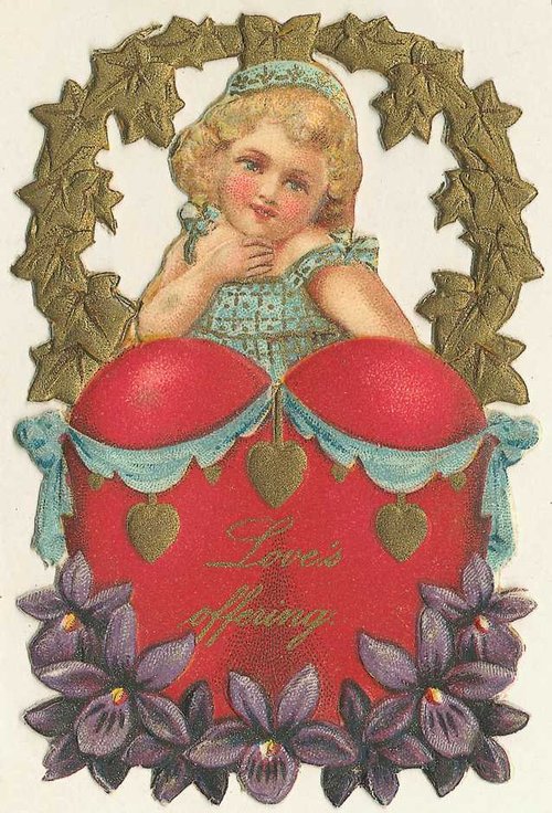 Victorian Cherub Valentine Die-Cut Card with Gold Leaf Frame