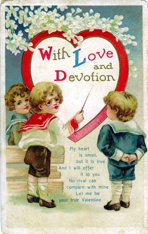 Victorian Valentine Greeting Card with Children & Heart