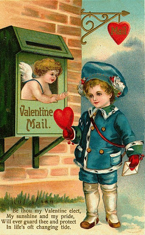 Victorian Valentine Mail Cherub & Sailor Boy Greeting Card