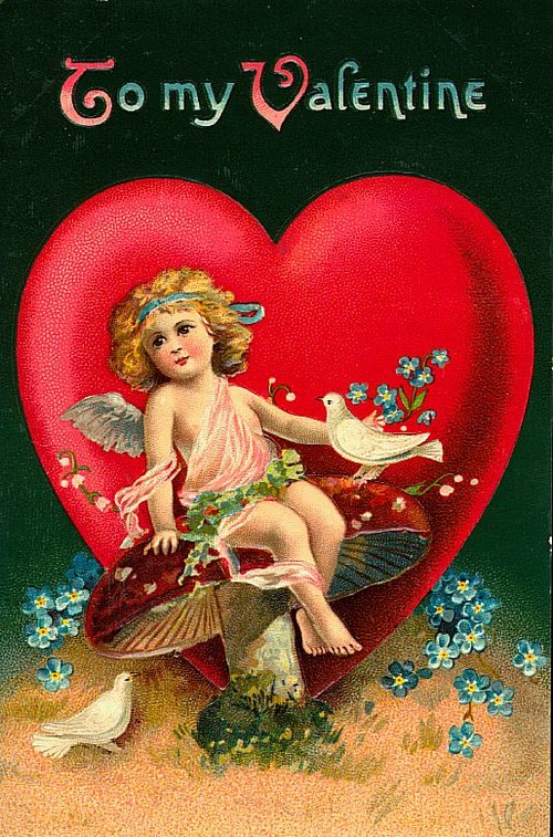 Victorian Cupid Valentine Greeting Card Red Heart Love