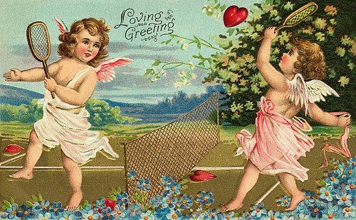 Victorian Cherub Love Greeting Card with Tennis
