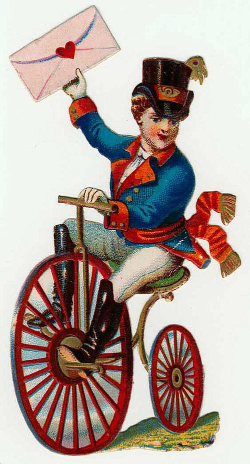 Victorian Love Letter Messenger on Bicycle – Vintage Greeting Card
