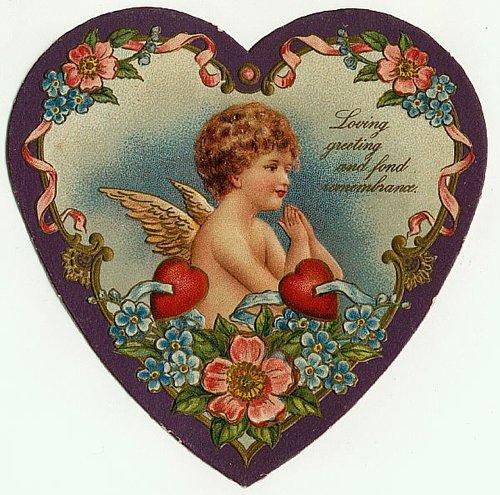 Victorian Cherub Valentine Card with Floral Heart Design