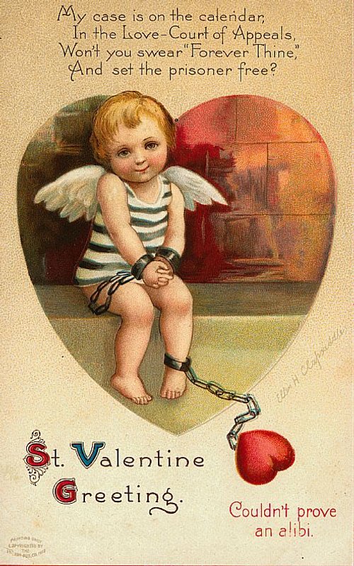 Vintage St. Valentine Greeting Card with Chained Cherub Angel