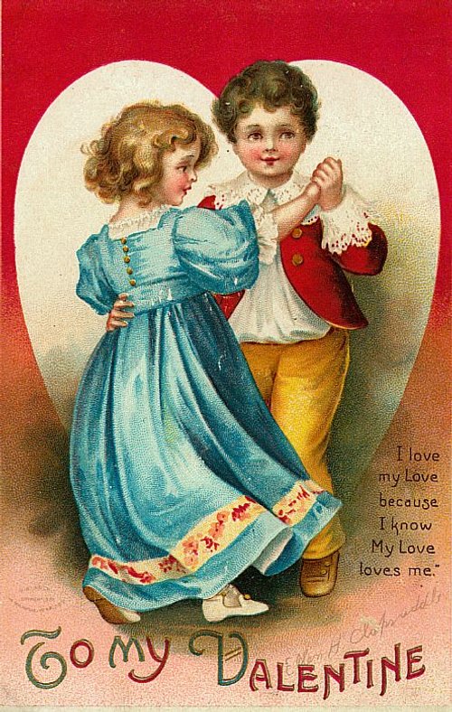 Victorian Valentine's Day Card with Children in Heart Frame
