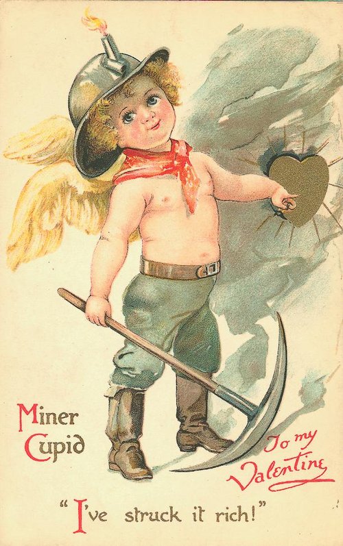 Miner Cupid Valentine Greeting Card - Edwardian Era 1900s